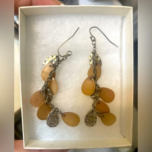 *Final Price*Earrings - tear drop shape tan and silver medium size - Picture 2 of 2